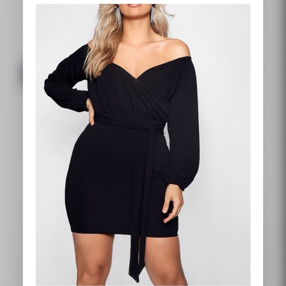 Boohoo Sasha Off the Shoulder Wrap Dress US 14